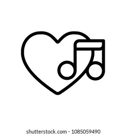 Heard and note, Favourite music. Linear icon with thin outline