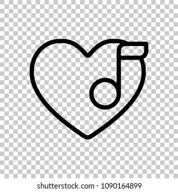 Heard and note, Favourite music. Linear icon with thin outline. On transparent background.