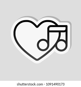 Heard and note, Favourite music. Linear icon with thin outline. 
