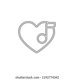 Heard and note, Favourite music. Linear icon with thin outline. Dotted outline silhouette with shadow on white background