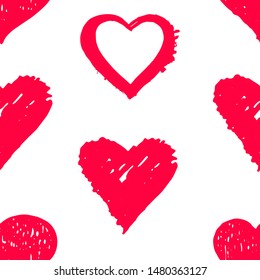 Heards pattern seamless. Red grunge hearts. Vector heart shapes. 
