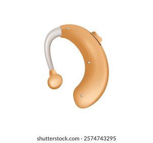 Hearing aid 3D realisitc illustration. Sound amplifiers for patients with hearing loss. Medicine and health. Deaf and hear aid concept. Treatment and prosthetics in otolaryngology. Vector 3D icon