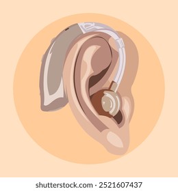 Hearing aid aerophone behind organ ear human health care close up.