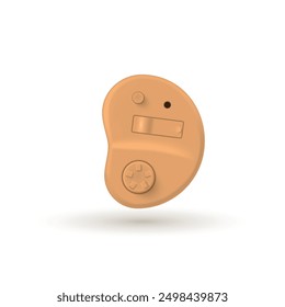 Hearing aid beige medical acoustic device for hear loss disabled elderly patient realistic vector illustration. Healthcare assistance sound louder deaf impairment listen level ear care technology