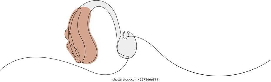 La audición ayuda a un plano continuo de una línea. Ilustración de una sola línea del dispositivo de audición. Semana internacional del vector de afiche de diseño sordo minimalista.