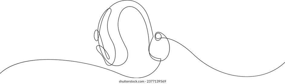 Hearing aid continuous one line drawing. Hearing device single line illustration. International week of the deaf minimalist design poster vector.