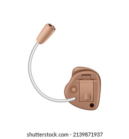 Hearing aid device isolated on white background. Equipment for people with hear loss and medical diagnosis. Realistic 3d vector illustration