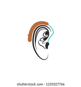Hearing aid ear icon, medical vector illustration about hearing loss in humans