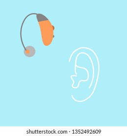 
hearing aid and ear. medical vector illustration
