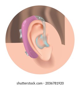 Hearing aid. Fighting deafness. Sound amplifier. The structure of the outer ear. Vector illustration