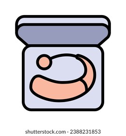 Hearing aid gadget in storage box color icon isolated on white background. Hearing aid sign. Hearing symbol. Vector simple illustration.
