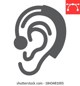 Hearing aid glyph icon, disability and deafness, ear sign vector graphics, editable stroke solid icon, eps 10