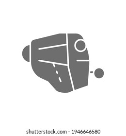 Icono de ayuda auditiva gris. Aislado sobre fondo blanco