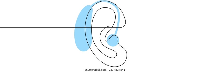 Hearing aid in human ear continuous one line drawing. Hearing device minimal single line illustration. International week of the deaf vector.