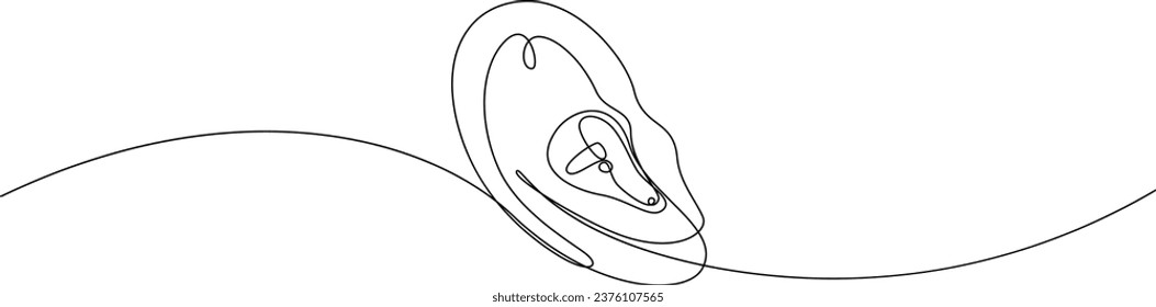 Hearing aid in human ear continuous one line drawing. Hearing device minimal single line illustration. International week of the deaf vector.