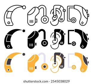 Hearing aid icon in black and colored versions.