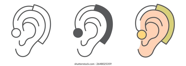 Coleção de ícones de aparelhos auditivos, deficiência e surdez, gráficos de conjunto de vetores de sinais auriculares, ícone linear de traço editável, eps 10