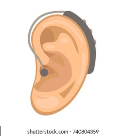 Hearing aid icon flat style. Ear on a white background. Medicine concept. Vector illustration