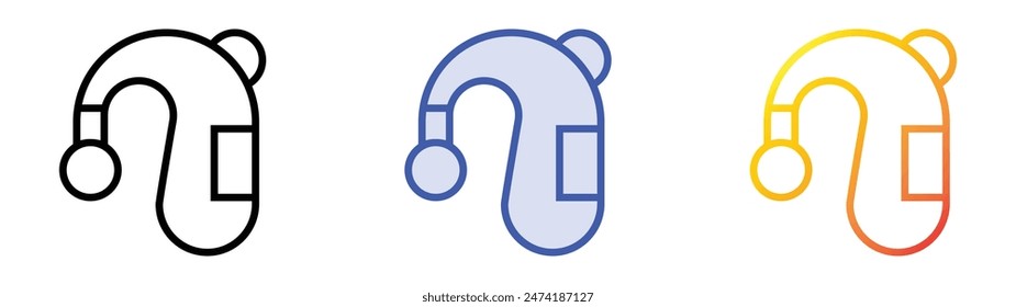 Hörgerätsymbol. Lineares, blaues Füllungs- und Verlaufsstil-Design auf weißem Hintergrund