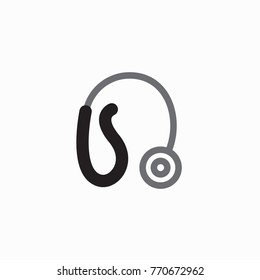 Hearing aid icon with a wraparound ear wire and ear canal piece
