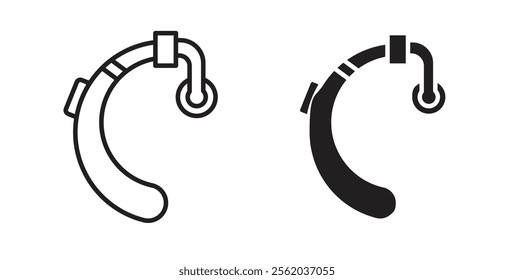 Hearing aid icons in flat and line style set.
