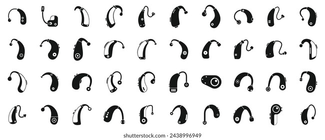 Hearing aid icons set simple vector. Volume loud ear. Health medical device