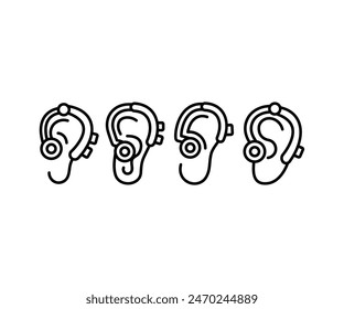 íconos de audífonos signo Vector diseño línea simple blanco negro ilustración colecciones Conjuntos aislados