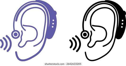 Hearing Aid Icons. Vector Illustration. Electronic Device for Sound Amplification for Hearing Impaired People. Behind the Ear. Disability Concept
