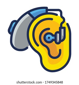 Hearing aid and Innovation Fill Outline icon. Medical Technology Concept.