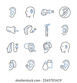 Hearing aid line color icon set. Hearing problem vector collection.