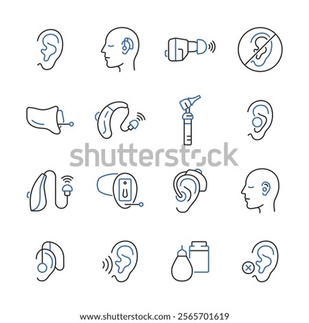Hearing aid line color icon set. Hearing problem vector collection.