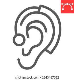 Hearing aid line icon, disability and deafness, ear sign vector graphics, editable stroke linear icon, eps 10