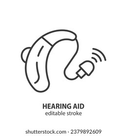 Hearing aid line icon. Ear aid vector symbol. Editable stroke.