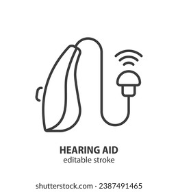 Hearing aid line icon. Ear aid vector symbol. Editable stroke.