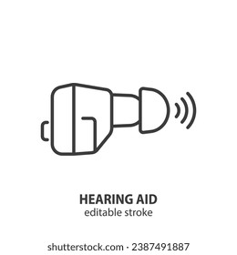 Hearing aid line icon. Ear aid vector symbol. Editable stroke.