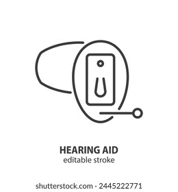 Hearing aid line icon. Ear aid vector symbol. Editable stroke.