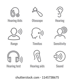 Hearing Aid or loss with Sound Wave Images Icon Set