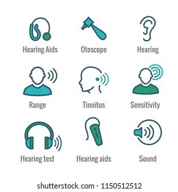 Hearing Aid or loss with Sound Wave Images Icon Set