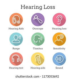 Hearing Aid or loss with Sound Wave Images Icon Set