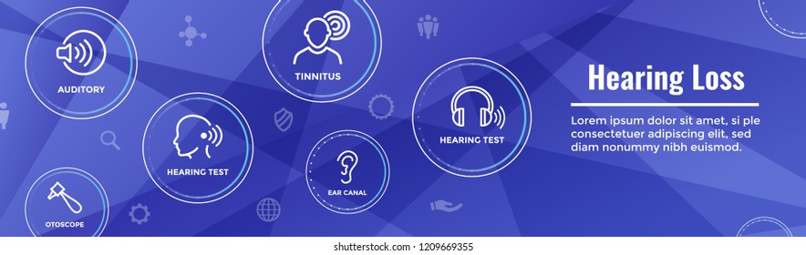 Hearing Aid / loss Web Header Banner with Sound Wave Images Set