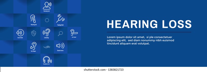 Hearing Aid / loss Web Header Banner with Sound Wave Images Set