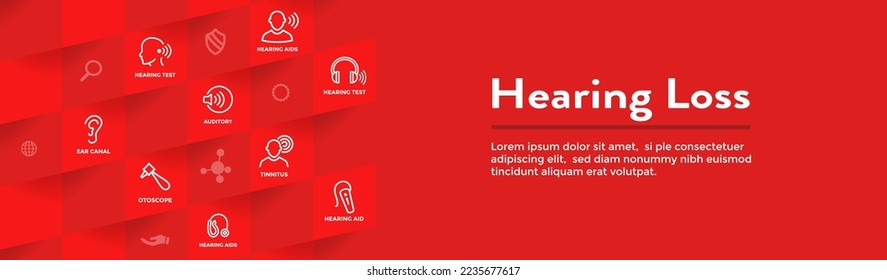 Hearing Aid or loss Web Header Banner with Sound Wave Images Set
