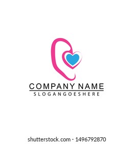 Hearing Aid And Love Logo Illustration In Isolated White Background