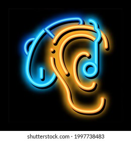 Hearing Aid neon light sign vector. Glowing bright icon Hearing Aid sign. transparent symbol illustration