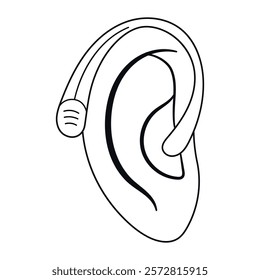 Hearing aid on ear drawn in one line style. Vector icon, ear silhouette.