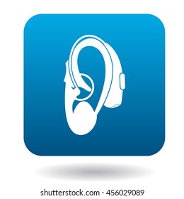 Hearing aid on an ear icon icon in simple style on a white background