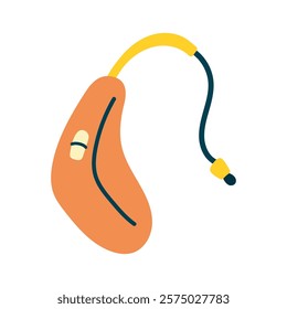 Hearing aid is orange on a white background. Vector icon of the hearing aid. Concept of helping hard-of-hearing people.