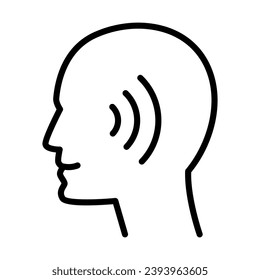 Hearing Aid with Sound Wave. Hearing protection tool. Linear style sign isolated on white background. Vector simple illustration