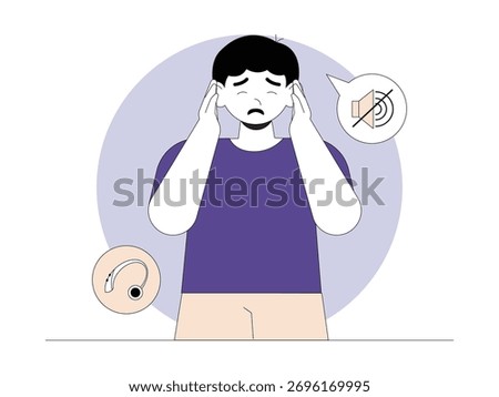 A hearing aid that is no longer functioning and a broken hearing aid, a hopeless cartoon vector illustration.