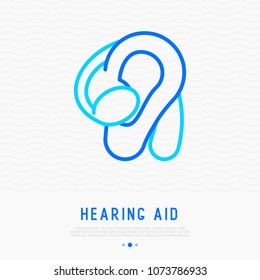 Hearing aid thin line icon. Modern evctor illustration of medical equipment for deaf people.